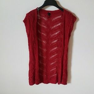 Red crochet cardigan